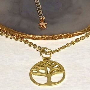 Gold Tree Of Life Coin Medallion Necklace Naturecore Whimsigoth Soft Goth Preppy